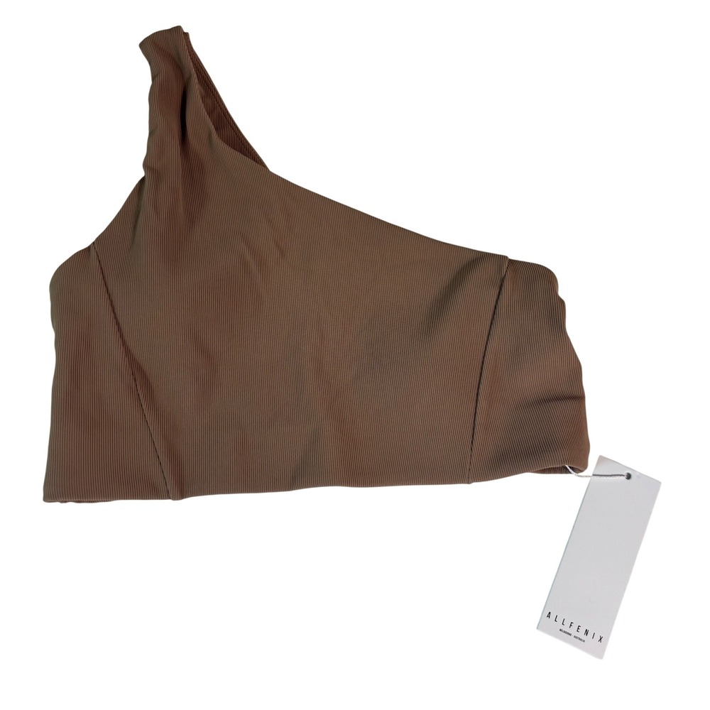 Allfenix Ribbed Asymmetric Sports Bra Latte Brown One Shoulder AFRIB_01 L NWT